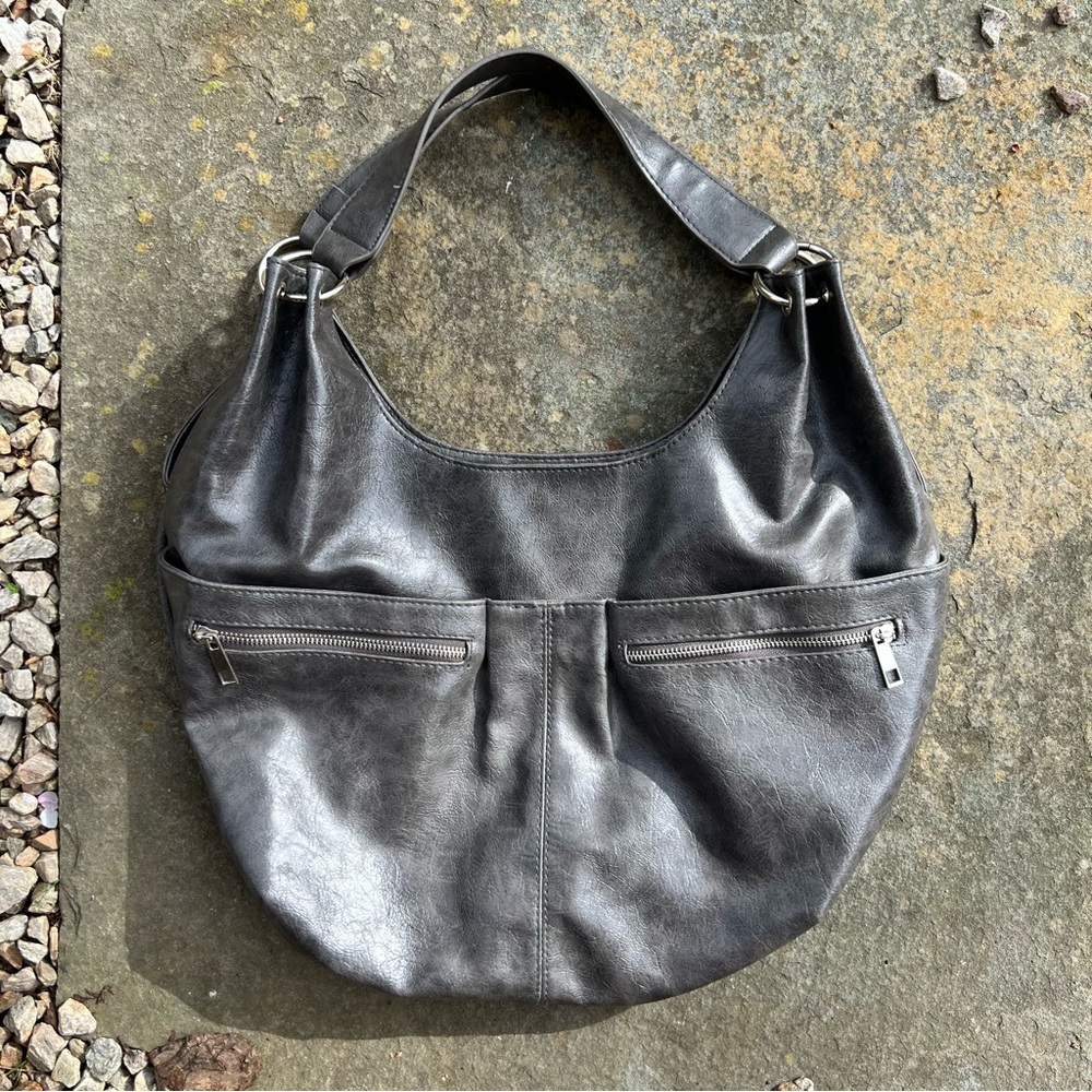 Braciano Slate Gray Leather Hobo Tote Bag